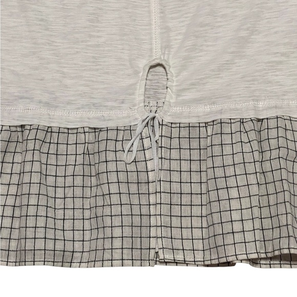 Mo:Vint NWOT cream long sleeve plaid ruffle keyhole back blouse boho - Picture 6 of 10